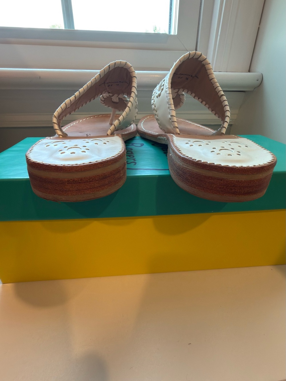 Jack Rogers Palm Beach White Leather Flower Sandals Size 7.5M - Picture 4 of 6